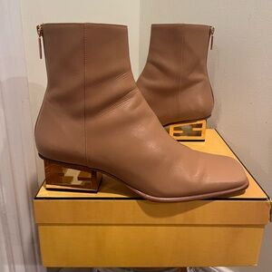 Fendi Tan Ankle Boots with Gold Heel